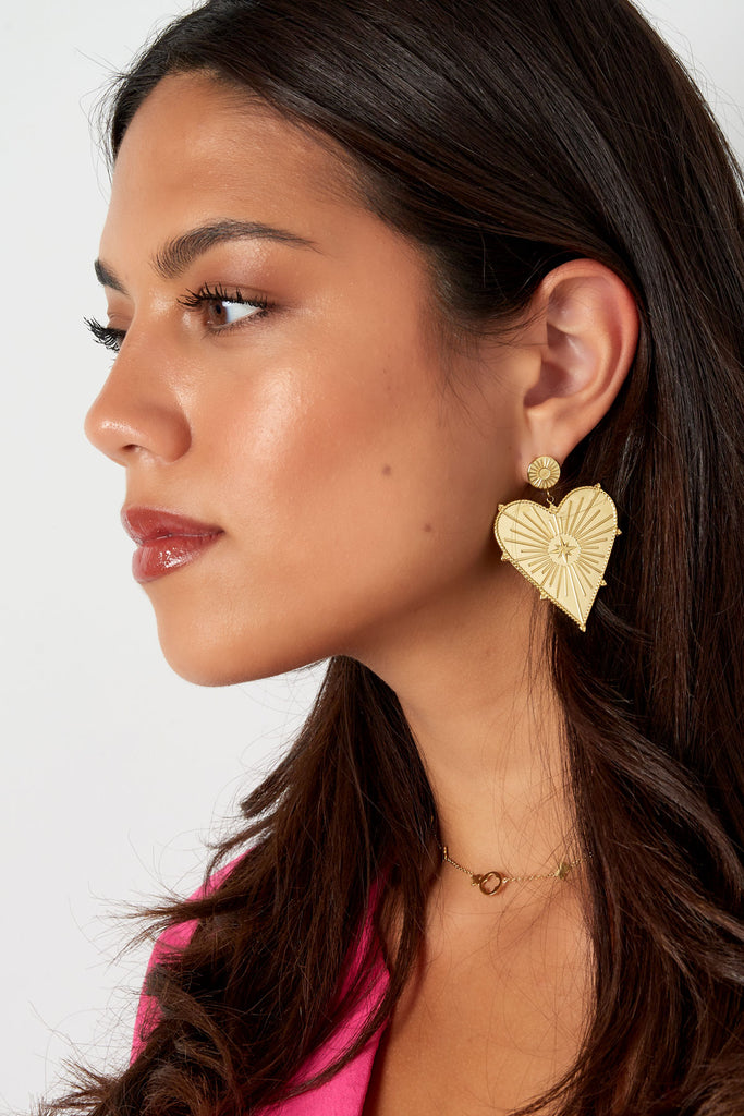 Earrings Large Heart Charm Gold