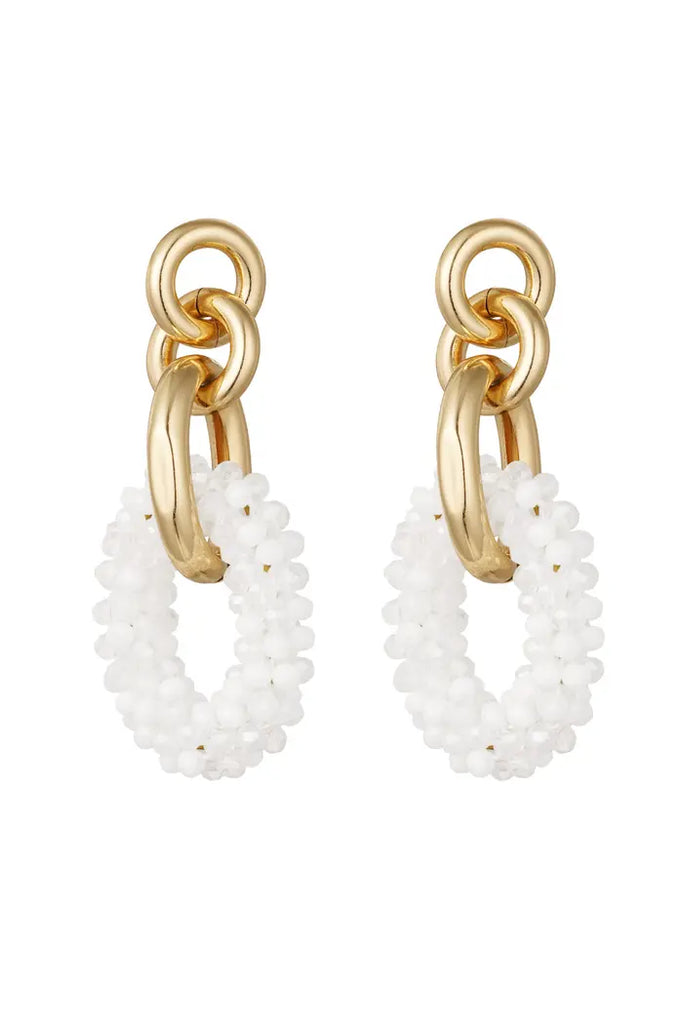 Earring oval crystal beads and gold details