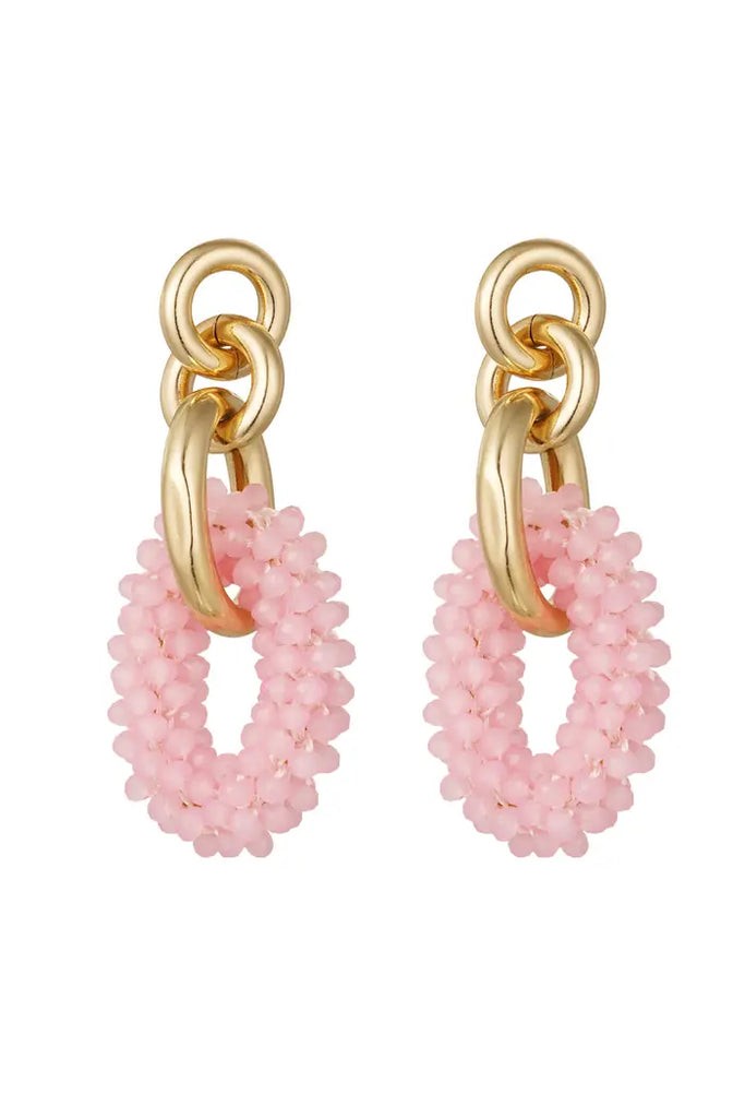 Earring oval crystal beads and gold details
