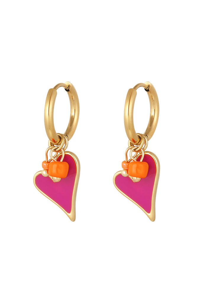 Earrings Pink Heart Gold
