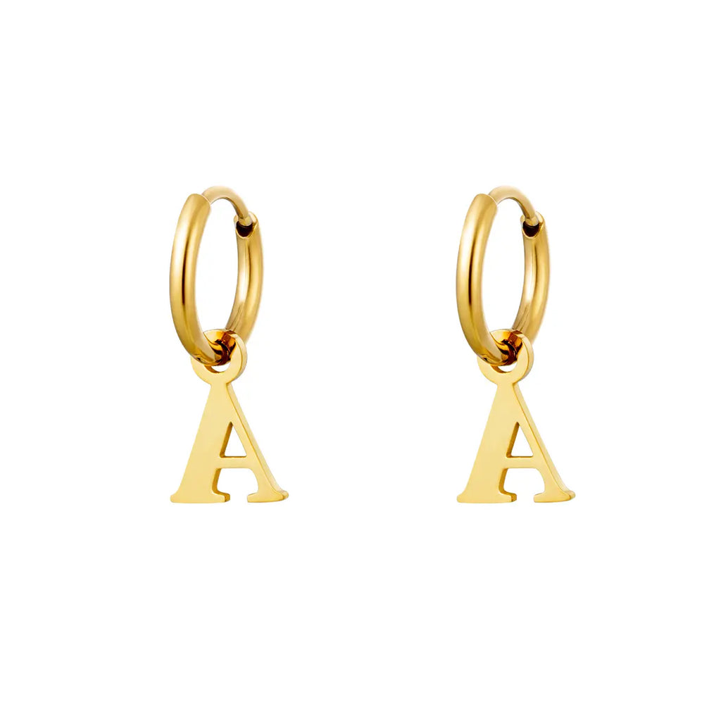 Earrings Stainless Steel Gold Initial