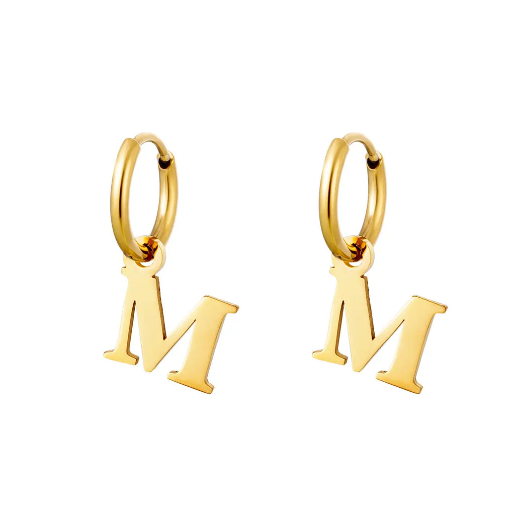 Earrings Stainless Steel Gold Initial