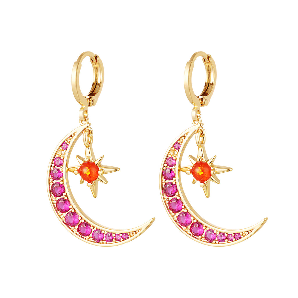 Earrings Moon and Star Gold